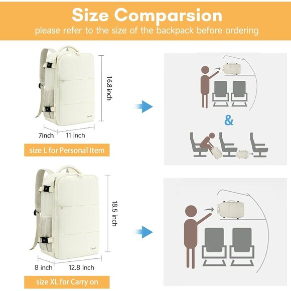 Travel Cream beige Backpack for Women Carry On Laptop Bag USB Port TSA Pouch - Picture 7 of 10